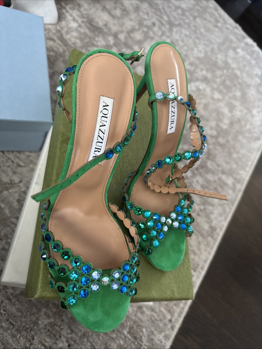 AQUAZZURA Tequila 105mm Crystal-Embellished Ankle-Strap Green