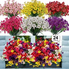 24 Pcs 6 Color UV Resistant Outdoor Artificial Faux Flowers Plants Realistic P