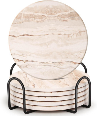 Drink Coasters Set of 6, Absorbent Coaster for Coffee Table Decor, Marble Style