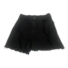 Shein Black Distressed Denim Womens Shorts Size M High Waist Raw Hem Stylish