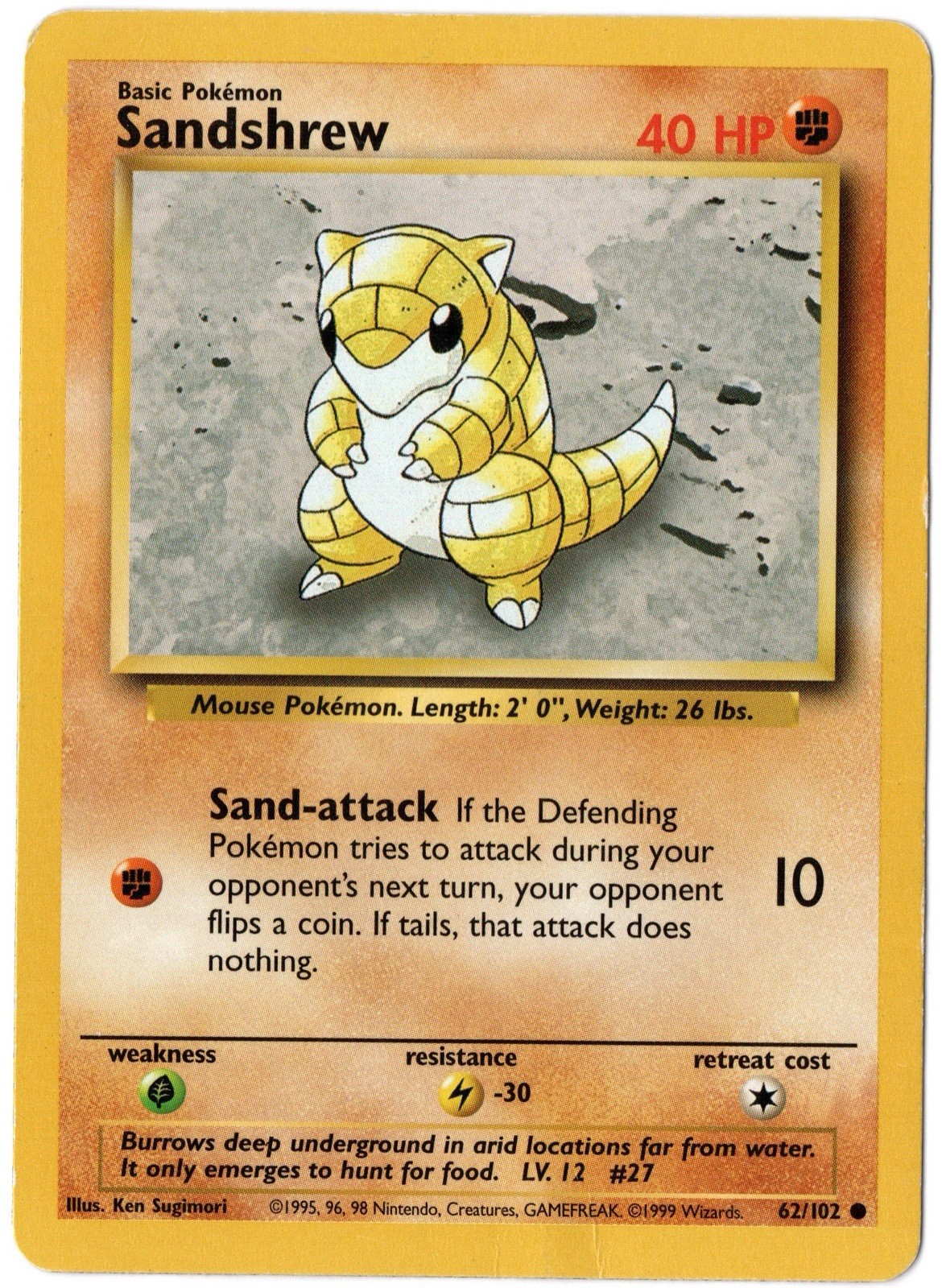 Sandshrew 62/102 Common Base Set Unlimited Pokemon