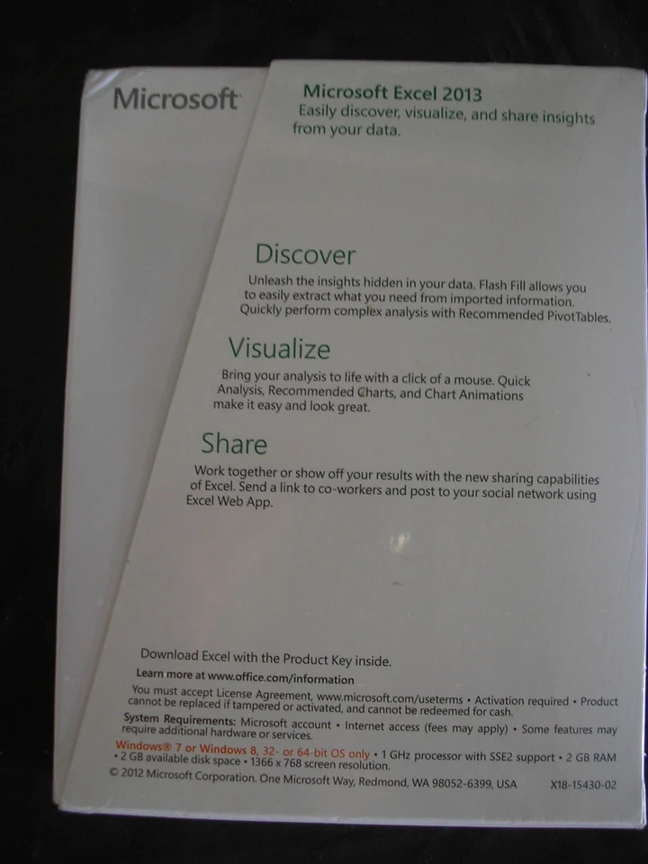 Microsoft Excel 2013 Product Key Card Full Retail Version for 2 PCs =NEW BOX= - Image 3 of 4
