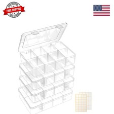Bead Organizer Box 4 Pack 8 Grid Plastic Tackle Box Storage Dividers  Plasti...