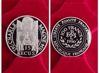 100 Francs ☆15 ECU 1993 Frankreich "KARL der GROßE" 0.900 Silbermünze.