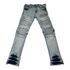 Bleecker & Mercer B&M Mens 40x34 Slim Moto Bleach Wash Distressed Denim Jeans