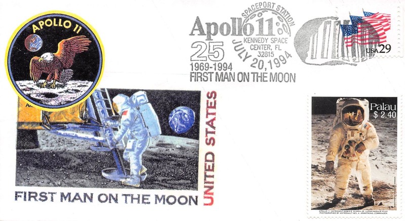 APOLLO 11 25th ANNIV KENNEDY SPACE CNTR FANCY CANCEL, C76 & PATCH CACHET SC#2531