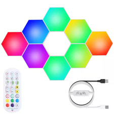 8-Piece Hexagon LED Wall Panels RGBW Gaming Lights App Remote Control Music Sync