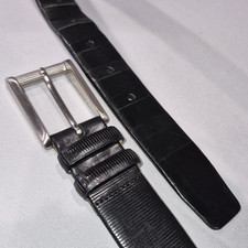 Mezlan Mens 42 Black Luxury Laser Etched Calfskin Belt Italian Buckle Spain