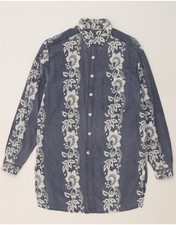 VINTAGE Womens Shirt Dress UK 14 Medium Navy Blue Floral CF02