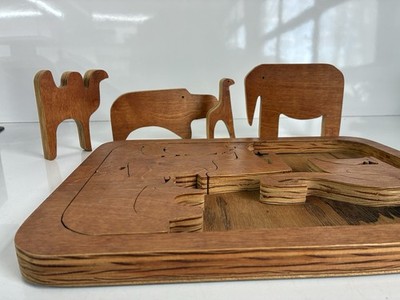 vintage Hand Made Noah's Ark wooden animal puzzle toy Nice Piece