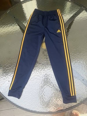 adidas Boys Track Pants M Regular Fit Blue/Yellow 3-Stripe Elastic Waist