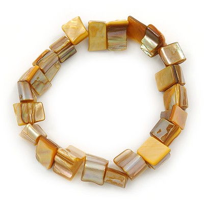 Antikes gelbes Muschel Nugget Stretch Armband - 17 cm L