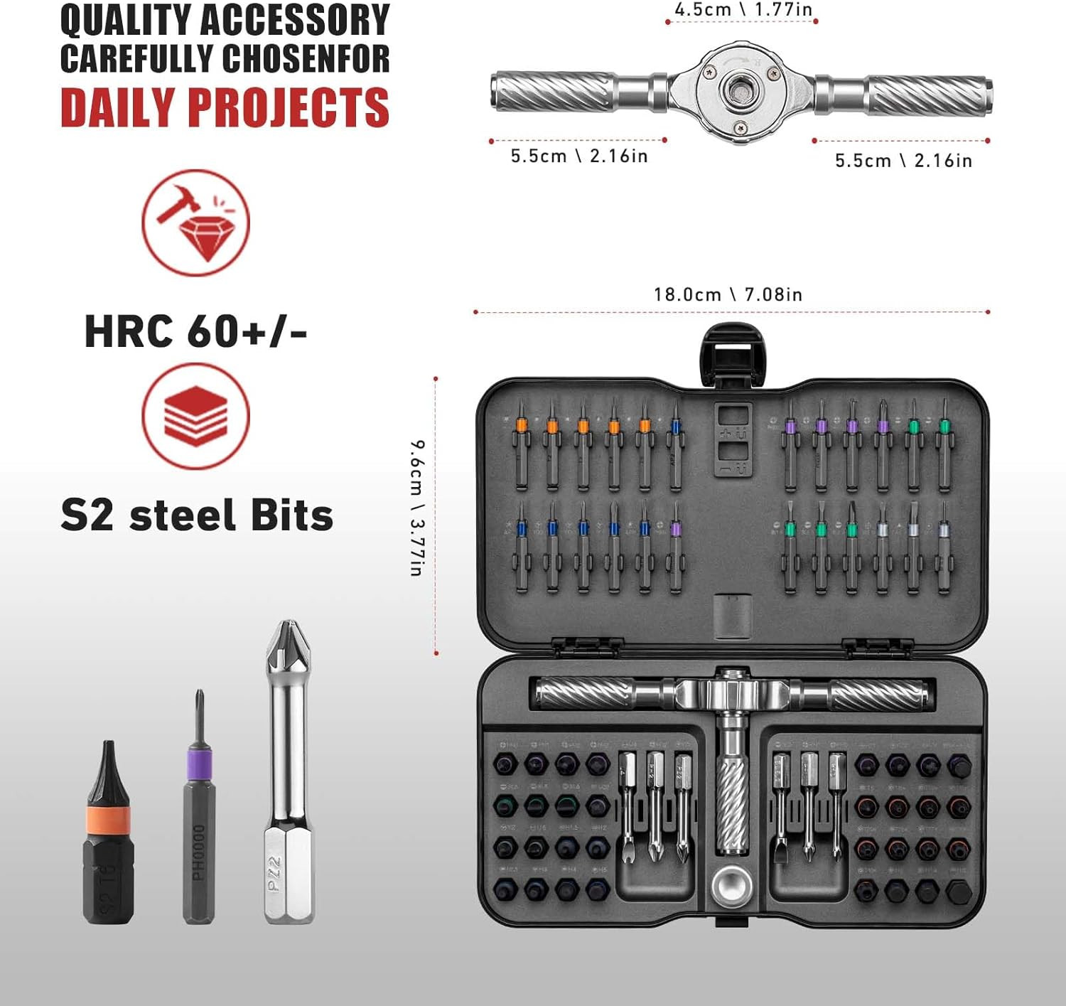 Ratchet Screwdriver Set, 66 in 1 Magnetic Screwdriver Sets, S2 Steel Bits, DIY C