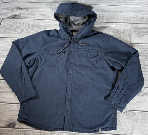 LL Bean Jacket Mens XL Blue Fleece Lined Hooded Snap Button Up Thinsulate Wool