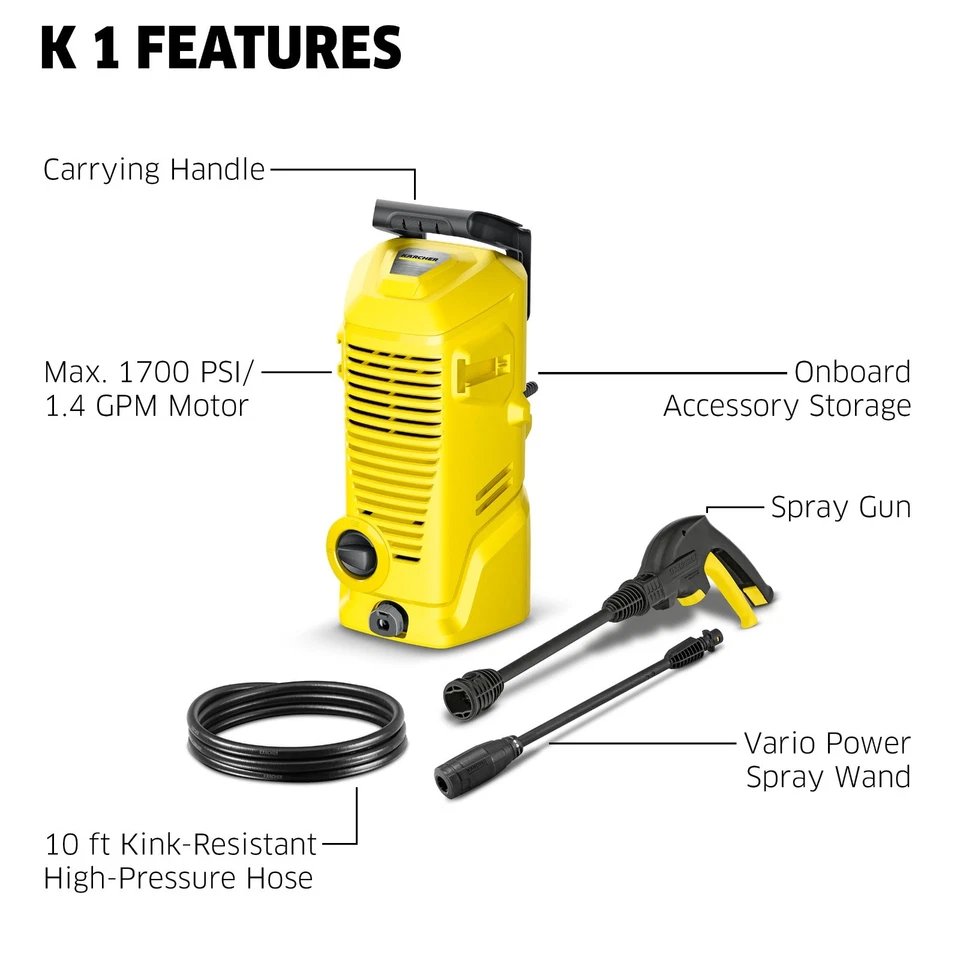 Kärcher K 1, 1,45 GPM, 1700 PSI, Lavadora de Pressão, Compacta, Trabalhos Menores - Imagem 2 de 4