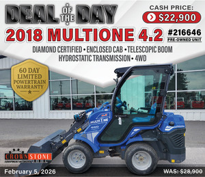2018 MULTIONE 4.2 ARTICULATED LOADER, 491HRS, CAB 4WD, TELESCOPIC BOOM, 20HP