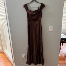 NWT Birdy Grey Mia Matte Satin Espresso Brown Gown XS Maxi Dress Bridesmaid