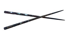Japanese Vintage Black Lacquer Abalone Inlay Chopsticks Pair 8” Mother Of Pearl