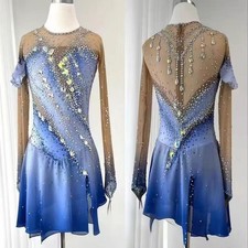 Girl's ice figure skating competition dress Gymnastics costume Dress blue