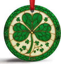 St Patricks Day Decorations, Irish Celtic Shamrock Ceramic Ornament, St Patricks