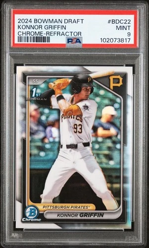 KONNOR GRIFFIN 2024 BOWMAN CHROME DRAFT #BDC-22 REFRACTOR 1ST Bowman Chrome PSA9