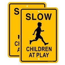 2 Pack 17x12 Inch Slow Down Children at Play Street Sign Aluminum Metal Sign
