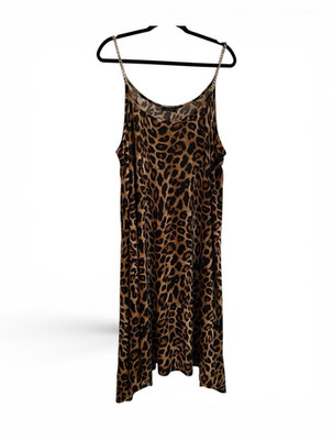 first love Womens Brown/Black Leopard Print Slip Dress Chain Straps 2XL Plus