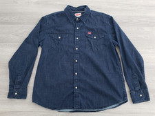 Wrangler Pearl Button Snap Shirt Mens Large Stretch Denim Dark Wash Long Sleeve