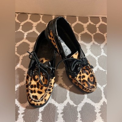 Sebago Dockside s Spinnaker Leopard Print Flats with Black Patent Details 7.5