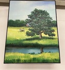 Vintage M Sublet Acrylic Framed Canvas Painting, Portrait of The Meadow