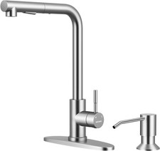 Kitchen Faucet with Soap Dispenser, Pull Out Sprayer, Brushed Nickel