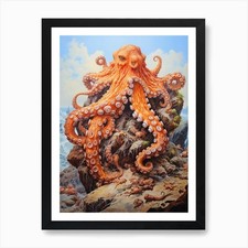 Giant Pacific Octopus Illustration  Framed Wall Art Poster Canvas Print Picture