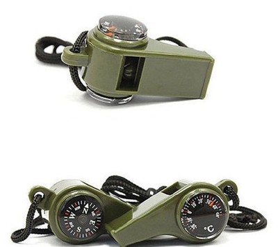 3-in-1 Emergency Survival Gear Whistle, Compass & Thermometer for Camping Hiking