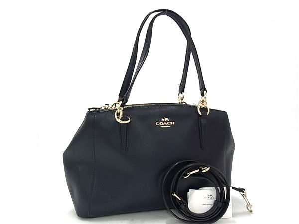 Coach Christy Leather Tote in Navy with Gold Hardware - Preowned from Japan