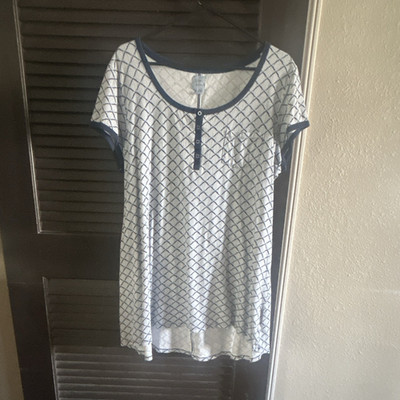 Jane & Bleecker Women s L Sleepshirt Button Front Babydoll Geometric Cotton