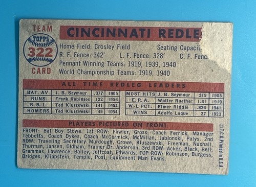 1957 Topps - #322 Cincinnati Reds - Picture 2 of 3