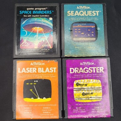 Lot Of 4 Atari 2600 : Space Invaders, Laser Blaster, Seaquest, Dragster Untested