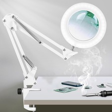 Magnifying Glass Desk Lamp with 3-Section Swing Arm and Big Clamp, Magnifying...