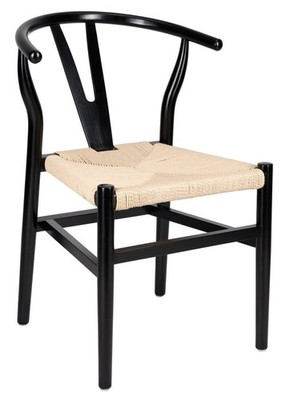 Black Wood Wishbone Chair with Natural Rope Seat by Chivari