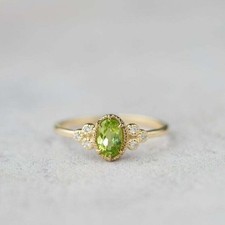 2.00Ct Oval Cut Simulated Peridot Solitaire Wedding Ring 14K Yellow Gold Plated