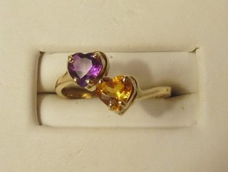 Anello Citrino Sintetico 5X5mm Ametista Sintetica 5X5mm Oro Giallo 14K