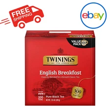 Twinings English Breakfast Black Tea 100 Individually Wrapped Bags Caffeinated
