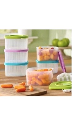 Tupperware Fresh N Cool Set of 6 Food Containers 470 ml Purple Green Blue NEW