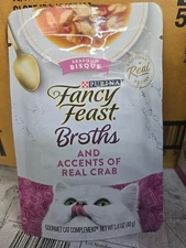 (16 PACK)Purina Fancy Feast Broths Seafood Bisque Crab 1.4oz BBD May2026Cat Food