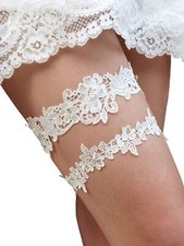 Wedding Garter Set for Bride Lace Bridal Garter Set Hand-Sewn Pearls Garter f...