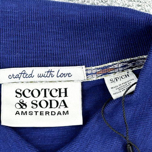 SCOTCH & SODA Men's Small Slub Blue Polo Cotton Short Sleeve Golf Classic - Picture 4 of 9