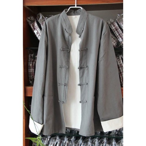 Para hombres Negro Tradicional China Ropa Tang Traje Top Kung Fu Conjunto Chaqueta Abrigo - Imagen 3 de 19