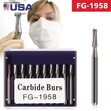 10x Dental Round Carbide Steel Drills Burs FG-1958 Bur for High Speed Handpiece