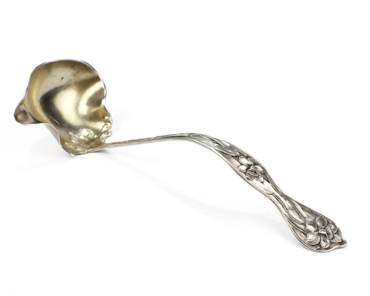 Antique Baker Manchester Daffodils Sterling Silver Sauce Ladle