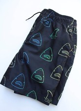Boy's Tea Collection Shortie Swim Trunk Shark Bite Rainbow Black Lined Sz 16 LN